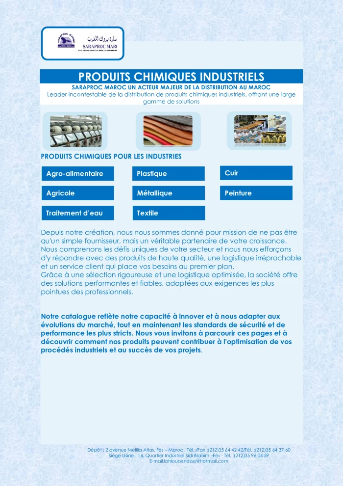 LISTE DES PRODUITS CHIMIQUE INDUSTRIELS PAR CATEGORIE